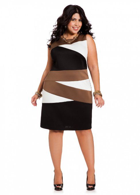 Ashley Stewart Women's Plus Size Color Block Sunburst Dress